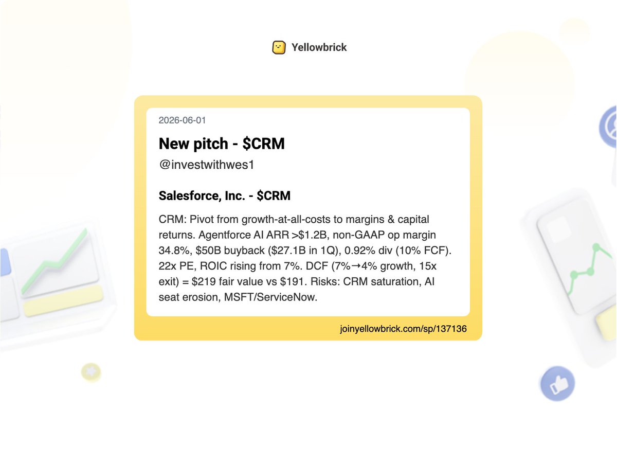 joinyellowbrick's tweet photo. Added 70 new stock write-ups (pt 1):
@Spread_Hunters (Monthly Monitor) - $XPOF, $ALLEX.PA, $SEER, $PUUILO.HE, $ATG.L, $MMY.V, $MTY.TO, $FSJ.L, $DR.TO, $PERF, $EDU.AX, $MPE.L, $TOA.WA, and more...
@realroseceline - $WING
@Stock_Pursuit - $NCSM
@investwithwes1 - $CRM https://t.co/B1MVZIsSOB