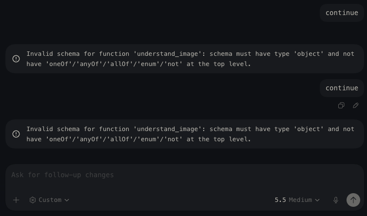 sudo_trader's tweet photo. I guess codex is broken again.  I'm not even working with images. @OpenAI https://t.co/pxE1fC33vS
