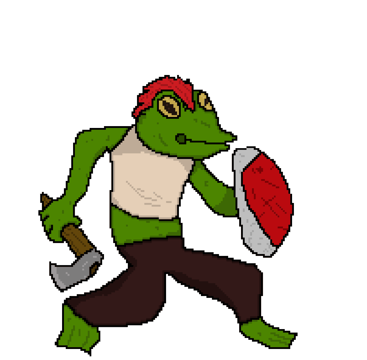 SerChansey's tweet photo. Had a bit of an Itch to do some more sprites so I made some frog enemies. They worship this strange fro-toting Frog. Also my friend's NPC Peterknife. The wonders you get with free will and an artistic itch #RPGmaker #sprites #spritework #gamedev #indiedev https://t.co/ITx1m8eSZs