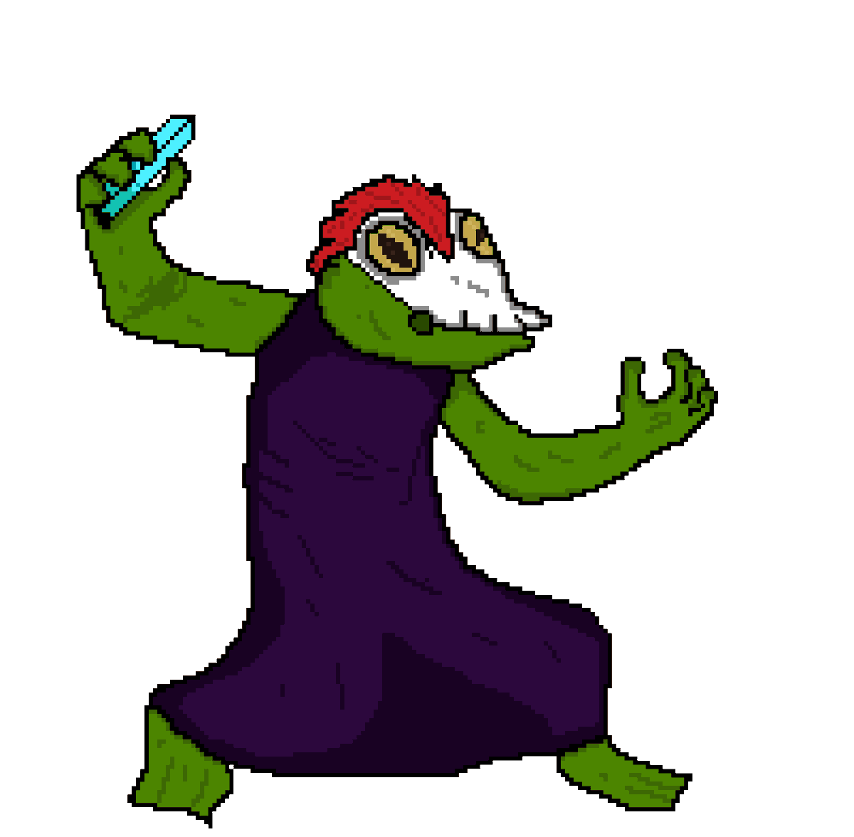 SerChansey's tweet photo. Had a bit of an Itch to do some more sprites so I made some frog enemies. They worship this strange fro-toting Frog. Also my friend's NPC Peterknife. The wonders you get with free will and an artistic itch #RPGmaker #sprites #spritework #gamedev #indiedev https://t.co/ITx1m8eSZs