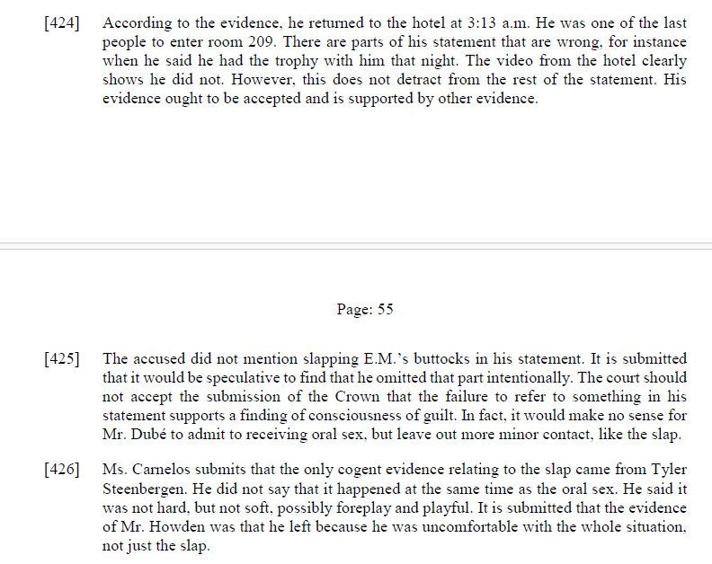 radicaldata's tweet photo. @theenigma9900 @BRHarvie @KristinRaworth For example, Dubé admitted parts of his testimony were wrong and he *never mentioned* slapping E.M.’s buttocks. The judge says meh no biggie and anyway the slap was just “minor contact” https://t.co/ZpstmMbaYv