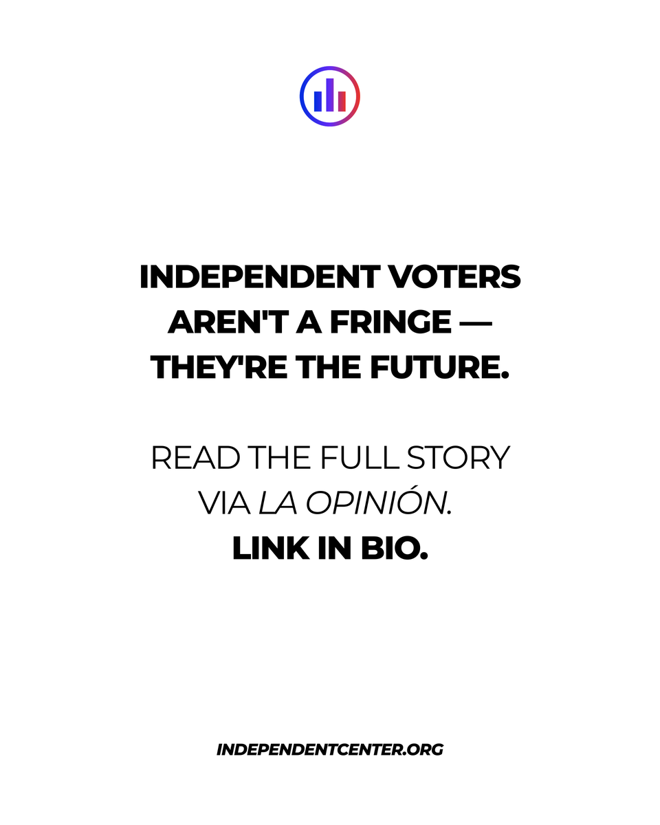 Independent_Cen's tweet photo. Nearly half of all Americans now identify as independent — and Latino voters are part of this record-breaking shift. 🇺🇸

Among Latino voters, independents (22%) already outnumber Republicans (18%). And Gen Z? 56% call themselves independent.

The two-party system is losing its grip — and the political realignment is already underway. Are the parties paying attention?

📍 Source: @LaOpinionLA 

#IndependentVoters #LatinoVoters #ElectoralReform #OpenPrimaries