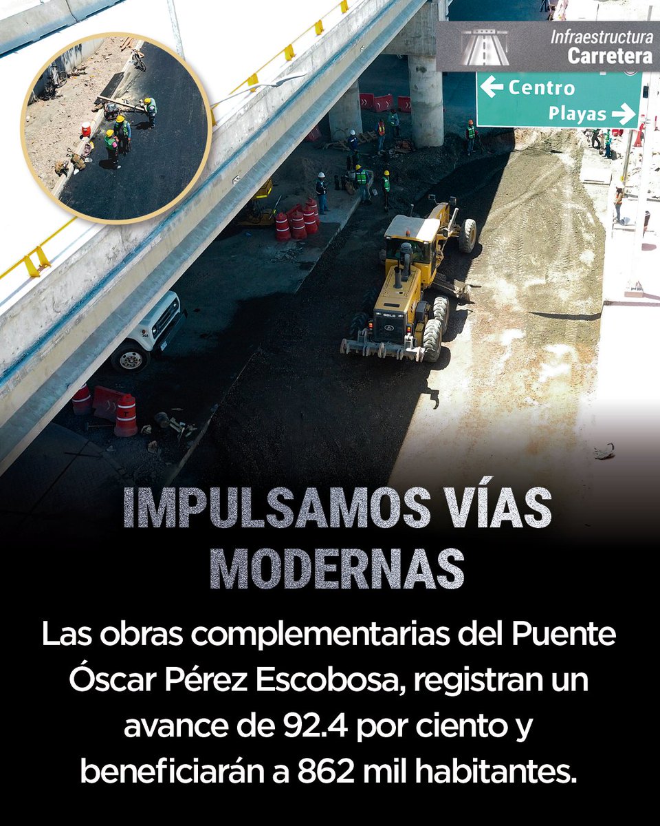 SICTmx's tweet photo. En Mazatlán, Sinaloa, las obras complementarias del Puente Vehicular Pérez Escobosa registran 92% de avance.
La #SICT del @GobiernoMx continúa fortaleciendo la movilidad con infraestructura que mejora la seguridad vial, previene inundaciones y beneficia a más de 862 mil habitantes.