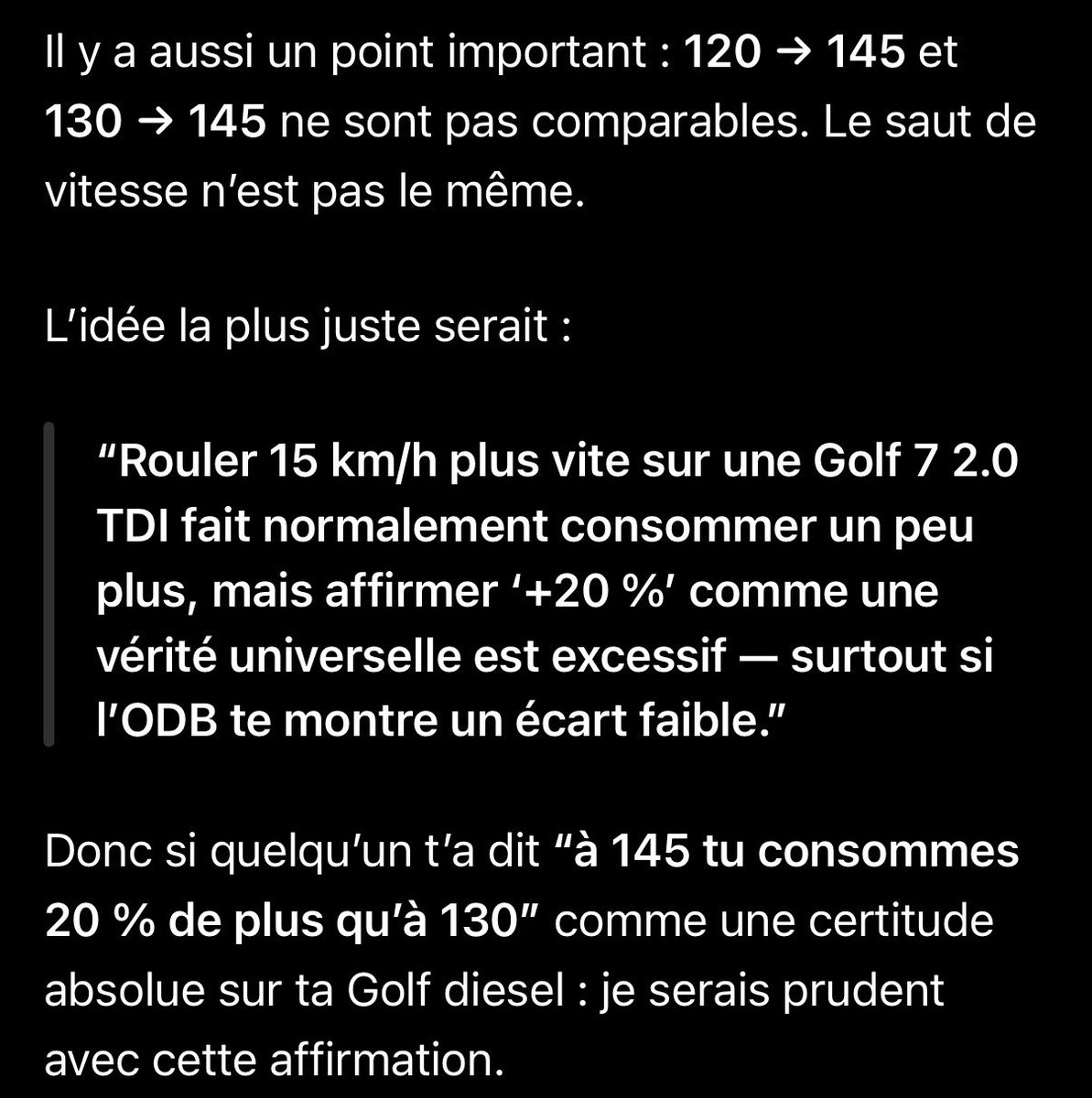 vm31z's tweet photo. @crrf270 @picco1o77 tu balances un tableau générique alors que ça dépend de la motorisation, du poids, de l’aéro et du moteur. Une Golf 2.0 TDI à 145 ≠ une citadine essence 80 ch 😂😂😂😂😂 https://t.co/xr2g9NCnKj