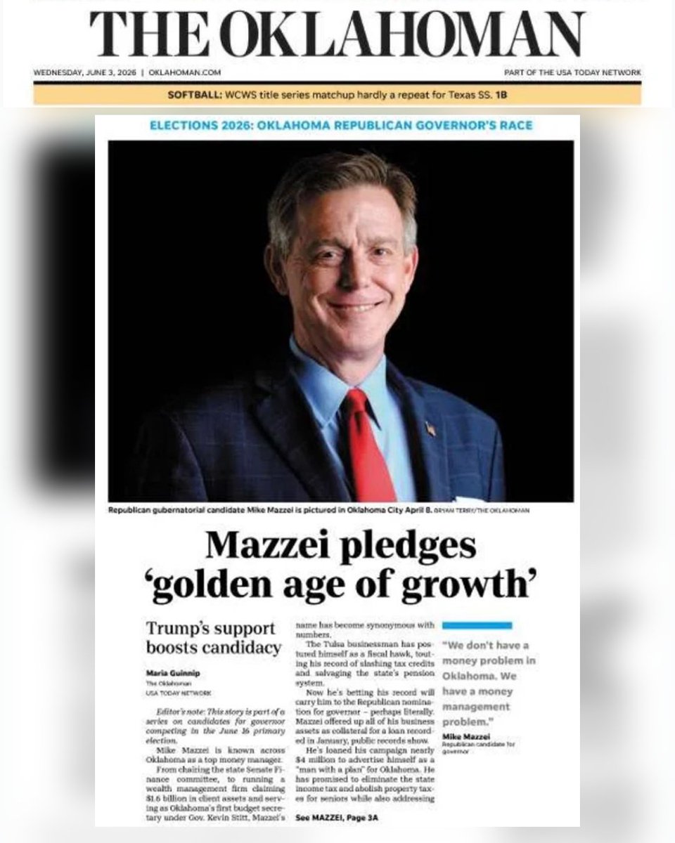 MazzeiMike's tweet photo. The momentum is real.

President Trump’s endorsement was never about headlines. It was about leadership. It was about strength. It was about having the courage to actually challenge the status quo instead of becoming part of it.

Now Oklahoma is paying attention.

This campaign is connecting because people are hungry for serious leadership, real solutions, and a governor who understands how to grow a state instead of simply managing decline.

Oklahomans are smart. They know when someone is authentic. They know when someone has actually built something. And they know when someone is willing to fight for Oklahoma’s future with conviction and common sense.

The path forward is clear. And we’re going to win.

Full article in The Oklahoman:
https://t.co/m7Yu9iCTcE