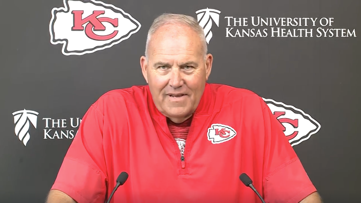 KSHB41's tweet photo. LIVE | KC Chiefs coaches Dave Toub, Steve Spagnuolo, Eric Bieniemy, Chad O'Shea, DeMarco Murray and Joe Cullen are speaking with the media Wednesday.

WATCH: https://t.co/VZ8uJvvjjD https://t.co/59nfRy8tKp