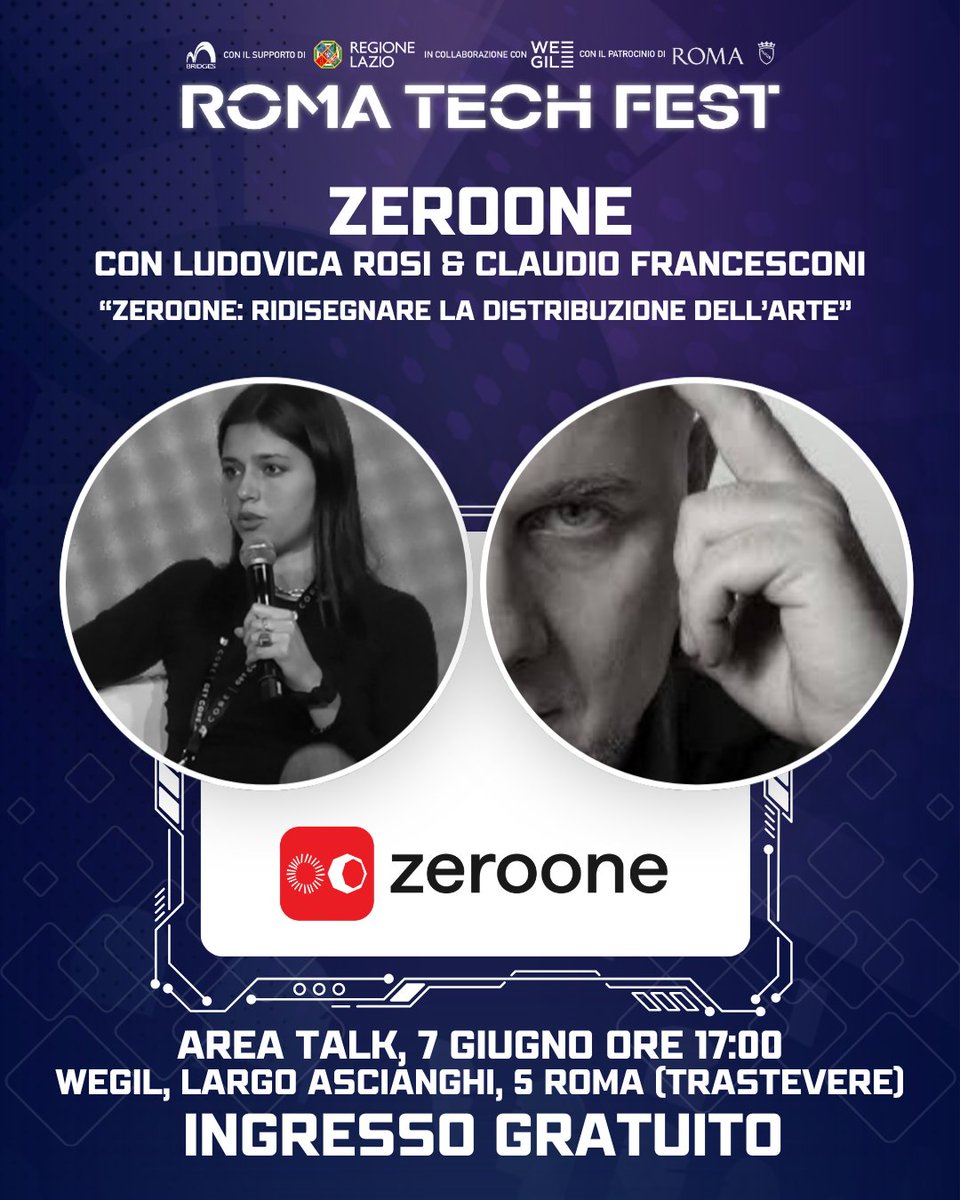 romatechfest's tweet photo. ZEROONE CON LUDOVICA ROSI (CO-FOUNDER ZEROONE) &amp; CLAUDIO FRANCESCONI (AMBASSADOR-ZEROONE)
“ZEROONE: RIDISEGNARE LA DISTRIBUZIONE DELL’ARTE” https://t.co/q0gBazl6uu