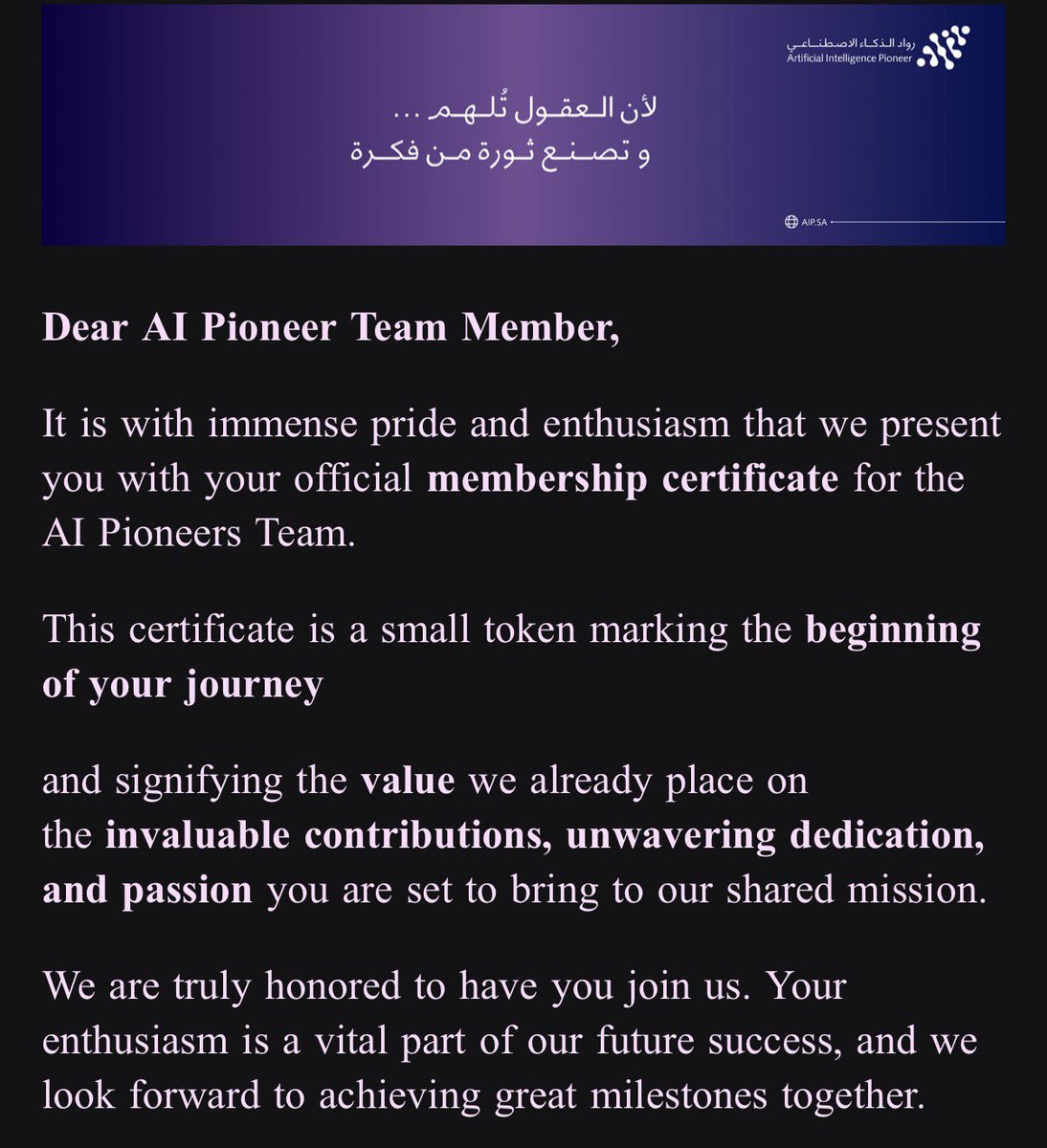 s19era's tweet photo. I’m so happy to join @AIPioneer_sa 
grateful for this opportunity ⭐️ https://t.co/89neUKonrL