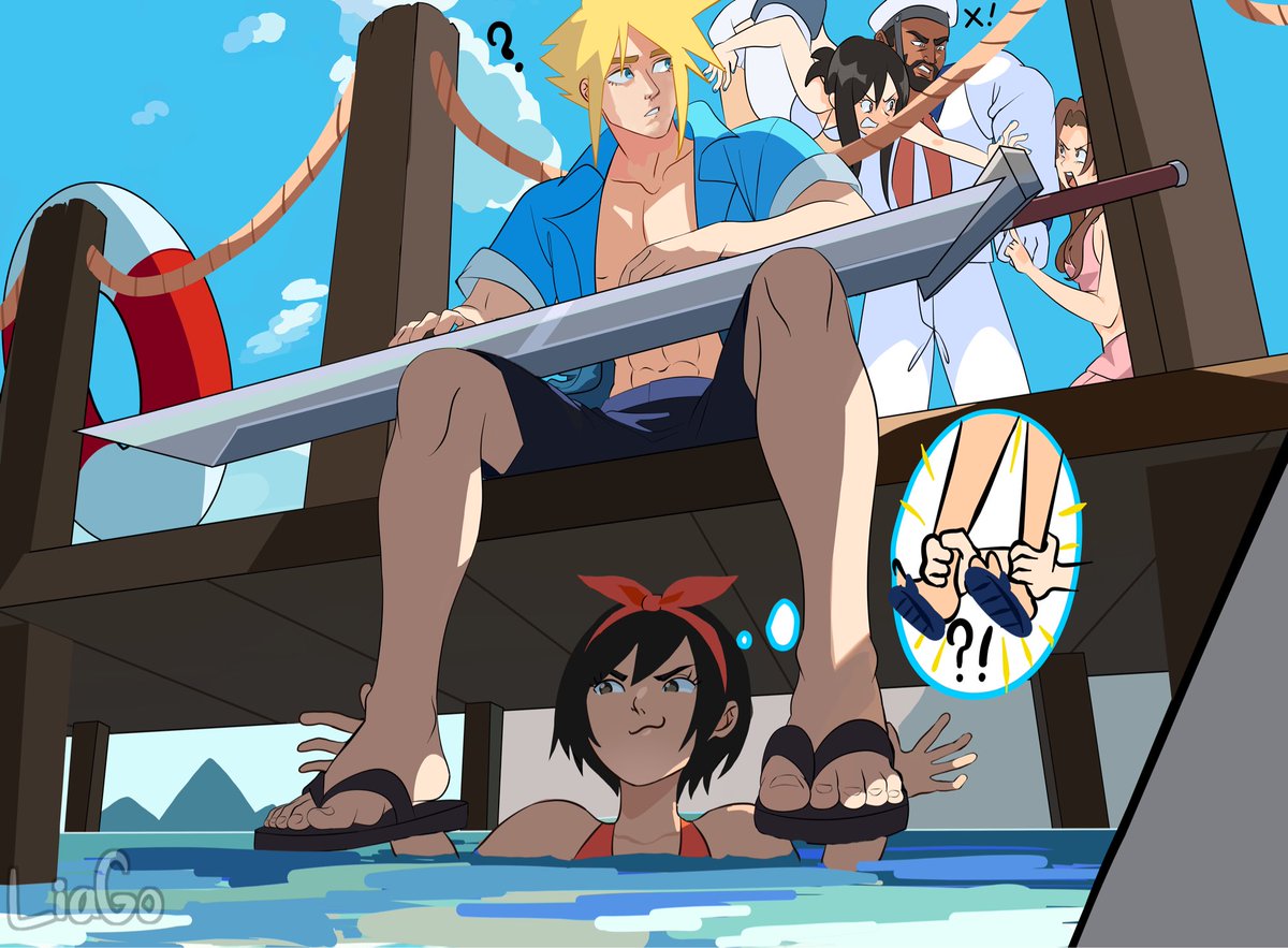 LiaGo04's tweet photo. Dockside prank

#FinalFantasy7 #CloudStrife #Barret #TifaLockhart #Aerith #Yuffie https://t.co/EzgISuNIqV