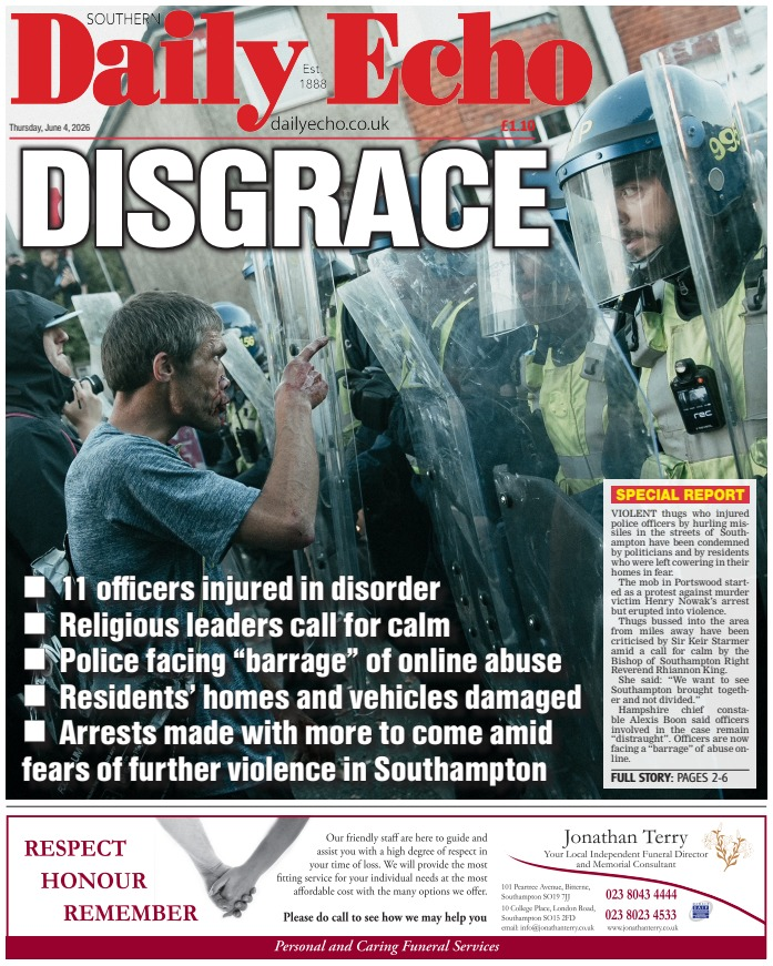 dailyecho's tweet photo. The front page of the Southern Daily Echo tomorrow https://t.co/fBsQCAFARQ