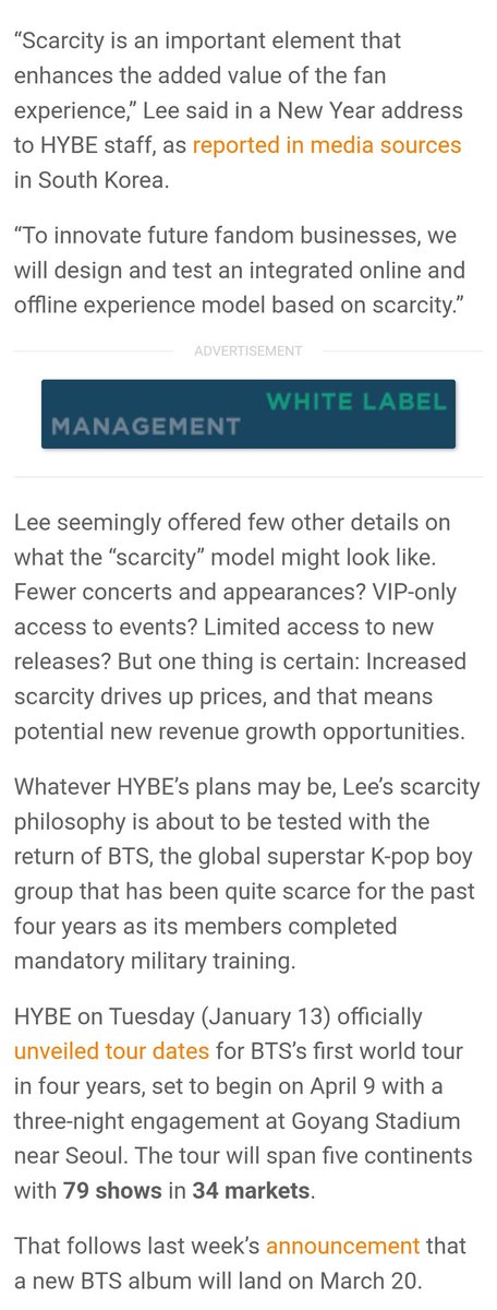 N_P_E_A's tweet photo. "hybe ceo to test scarcity model for fandom business" https://t.co/4W70yMoqab