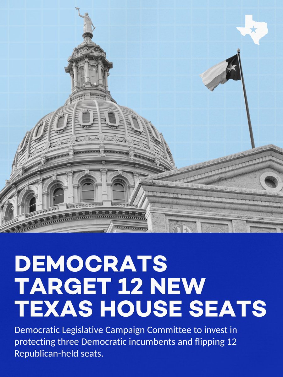 texasdemocrats's tweet photo. BIG NEWS: The @dlcc just named 12 new battleground districts in Texas. We’re ready to protect our incumbents and flip districts across the state. https://t.co/bePhZ86dB8
