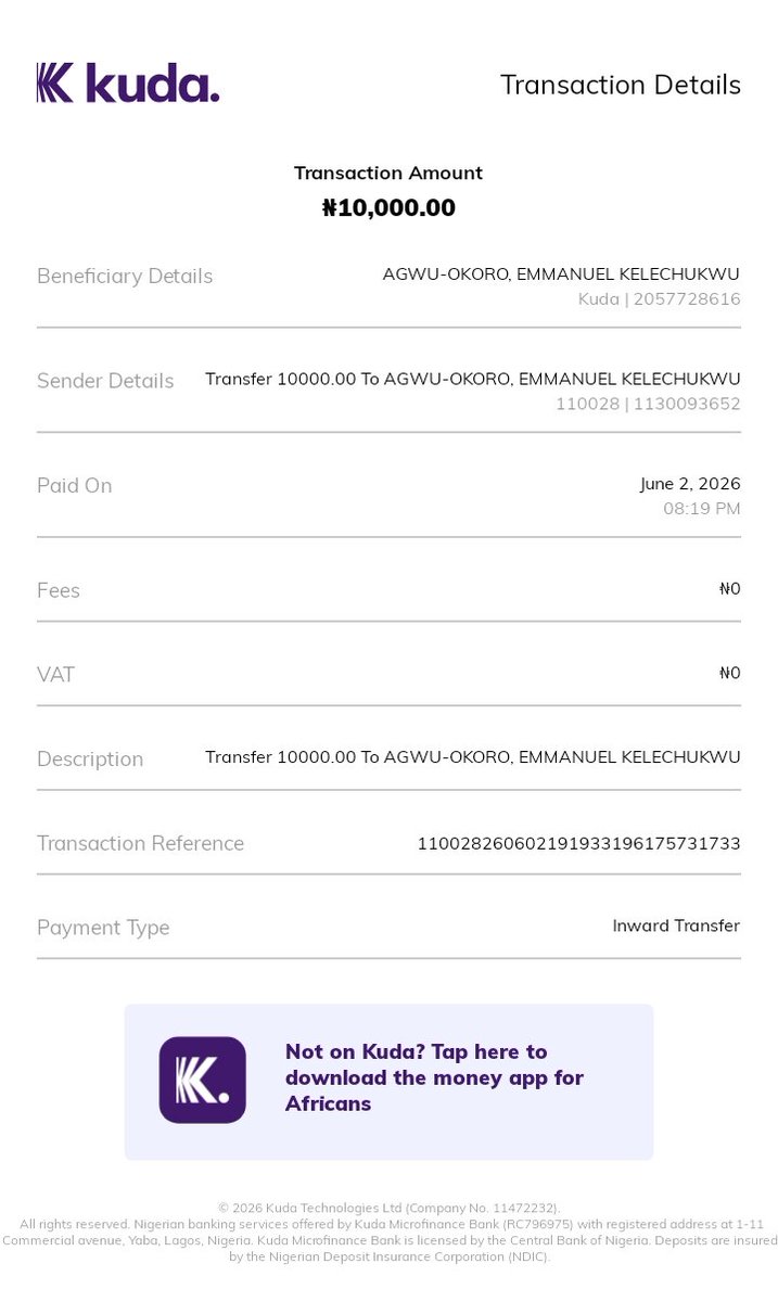 PamaPay_App's tweet photo. ₦10,000 RAFFLE WINNER
Congratulations, Emmanuel Kelechukwu 
@kay_ceeyoung 
You won ₦10,000 CASH in our Pamapay Community Raffle.

Thank you being part of our growing community. 💙

More rewards. More winners. More reasons use Pamapay.
#welovepamapay #payoutgeng #biobakuhallweek https://t.co/mgJZbGNaTd