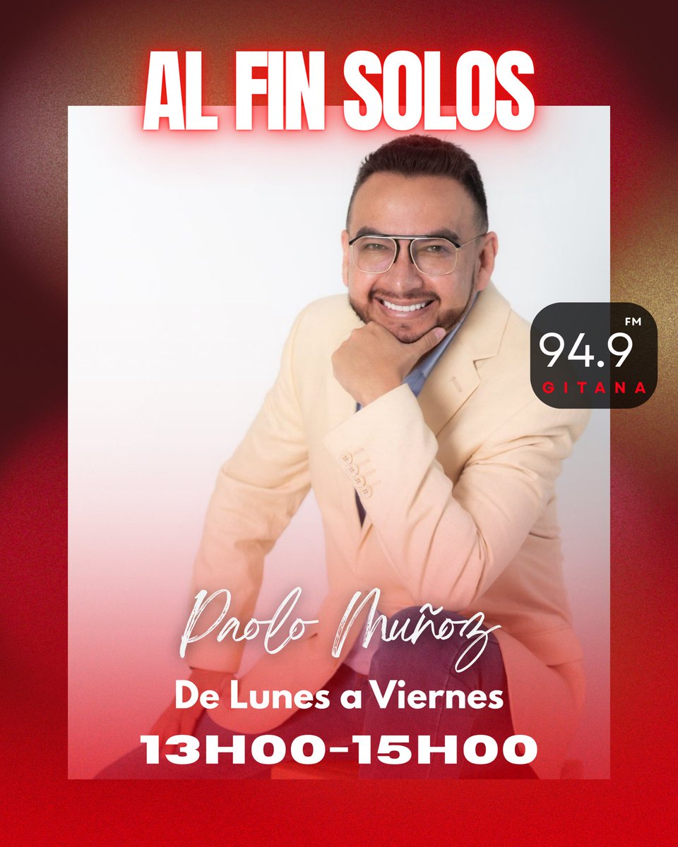gitanaecuador's tweet photo. 🎙️ Las mejores entrevistas las encuentras en Al fin solos junto a Paolo Muñoz.

Un espacio con invitados, conversaciones y momentos que te acompañan cada mañana.

📻 Escúchalo de lunes a viernes de 13H00 a 15H00 por la nueva 94.9FM.

✨ 94.9FM, la radio vuelve

#949fm #radio https://t.co/6xhq7fzGEQ