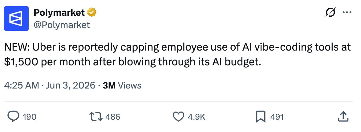 RustyRishii's tweet photo. @AskYoshik @swapnakpanda They should!

Companies will limit AI expenses per engineer. 
Uber has already started. https://t.co/wiWdvvMPlX