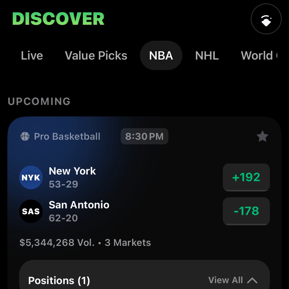 0xSherpaXYZ's tweet photo. Good luck finding better pricing on the Knicks vs Spurs tonight.

Negative VIG of 1.72% 

@thetailgateapp is the only app in sports that will actively give you arbitrage opps that can be executable within a single account.

Going to be rolling this out to select users starting today. 

Comment your Tailgate username below if you want to be considered early access.