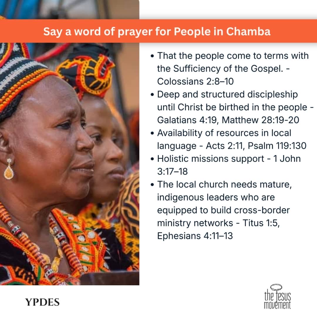 ypdes's tweet photo. People Group Spotlight | Chamba Leko

The Chamba Leko are an ethnic group in the West African borderlands, currently living primarily in the Alantika Mountains along the border of eastern Nigeria and northern Cameroon.

This month, join us in praying for them! 🙏🏾 https://t.co/VtV98fYbV0