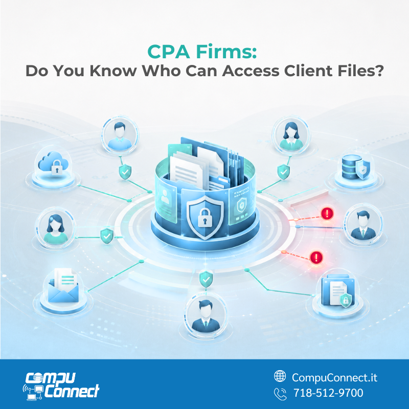 CompuConnectNYC's tweet photo. For CPA and accounting firms, client data moves through the business every day.

Tax documents. Financial statements. Payroll files. Client communications. Internal approvals.

But when sensitive information is stored in shared drives, sent through email, https://t.co/fFpot8KWwk