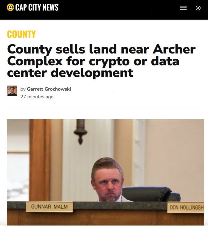Cryptotea's tweet photo. A Wyoming county just sold 65 acres of government-owned land to a buyer planning a crypto mining or AI data center project https://t.co/m8J1zstKct