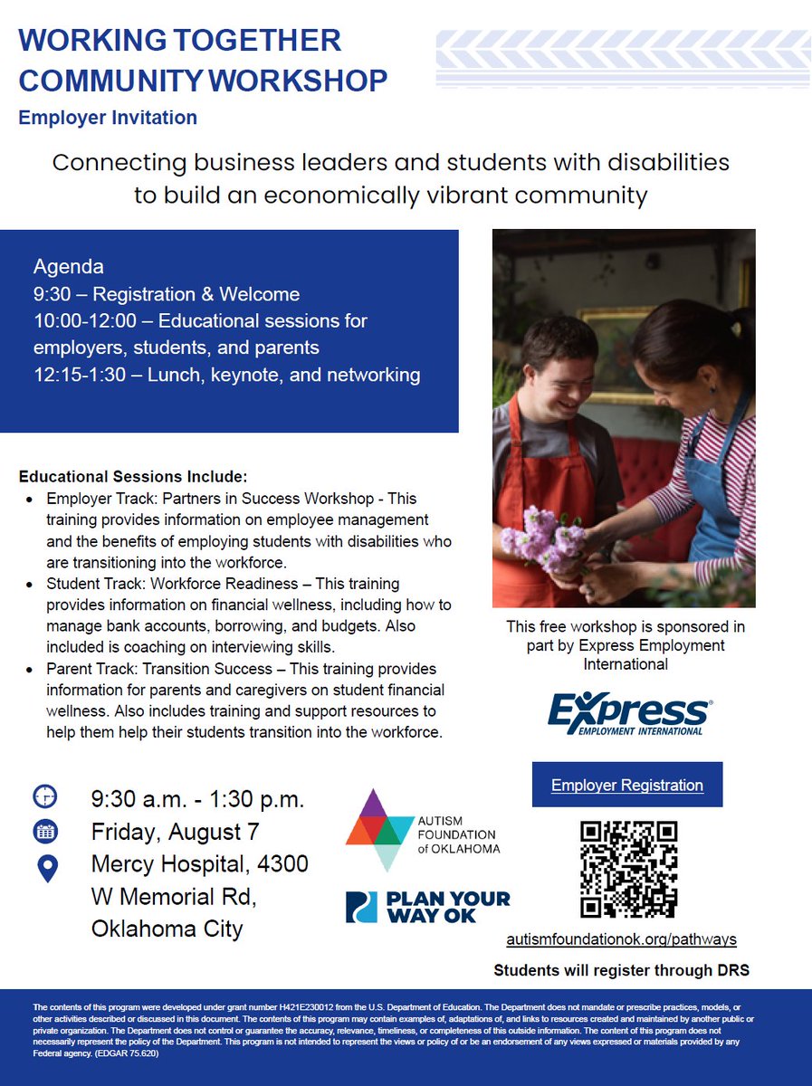 AutismFoundOK's tweet photo. Don't miss our August workshop -made possible by Express Employment International! https://t.co/nEY74zbMRr