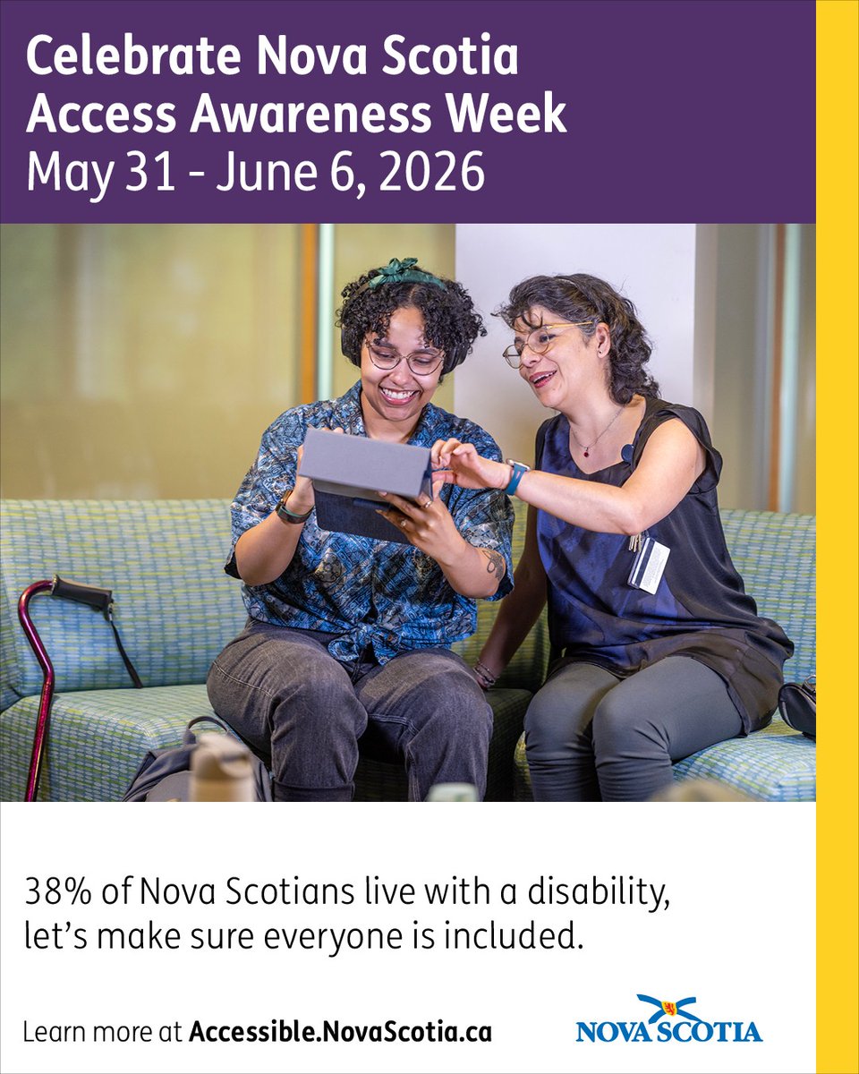 NS_Justice's tweet photo. During National Access Awareness Week, learn about how the NS government is working to make Nova Scotia more accessible at:  https://t.co/MoEMJ067Q6  #NAAW2026 https://t.co/wWaU8Q5vtZ