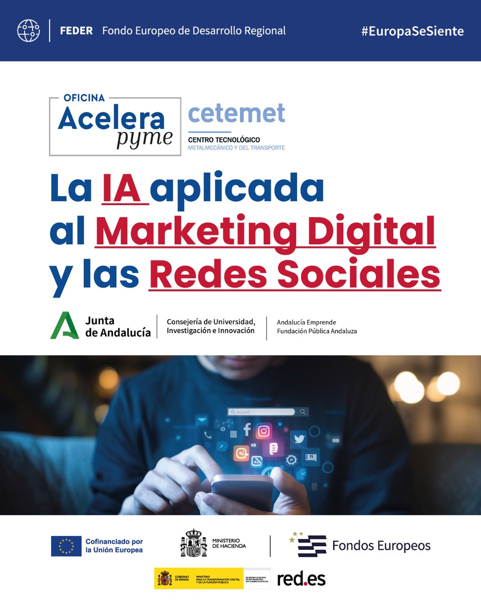 cetemet's tweet photo. El 9 de junio estaremos en Gerena en una jornada sobre inteligencia artificial aplicada a rrss y marketing digital, organizada por nuestra Oficina Acelera Pyme de Sevilla, impulsada por https://t.co/fd3Lx2J82q.
🕛 12:00 h
📍 CADE Gerena
📝 Inscripción: https://t.co/gpq7cK3YBu https://t.co/ggbNZZASb3