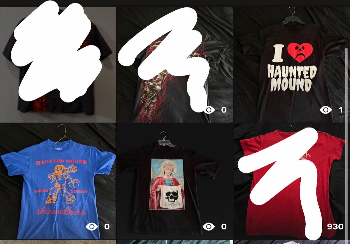 ashesofluxury's tweet photo. just listed my haunted mound merch &amp; a lot of my G59 merch on depop &amp; grailed! more coming soon, i’m moving so i need to get rid of some things https://t.co/QhyQYNA687