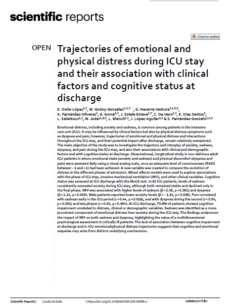 docusalut's tweet photo. ARticle a #Docusalut: Trajectories of emotional and physical distress during ICU stay and their association with clinical factors and cognitive status at discharge https://t.co/0IhLPuOWnc @NavarraVentura @idisbaib #PublicaSalutIB https://t.co/fTZG56zUcd