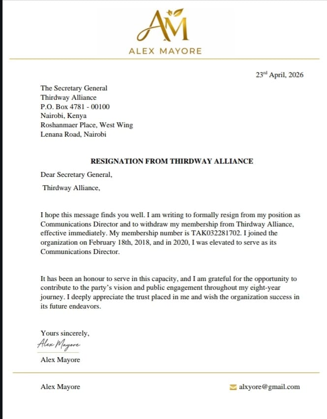 AlexMayore's tweet photo. I no longer associate to @Thirdwaykenya @Thirdway_Kenya. The organisation is led by a constitutional bandit who doesn't abide by the party constitution. If he can't abide by his own party constitution, then certainly Ekuru Aukot @EAukot can't abide by the constitution of Kenya. https://t.co/UffbZvUhYi