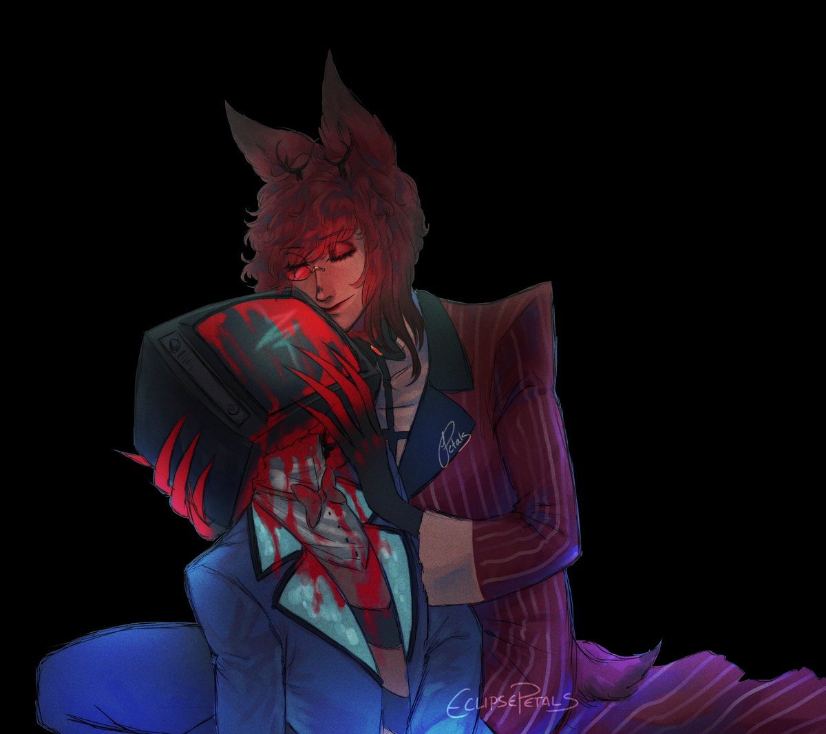 eclipsepetals's tweet photo. Another piece from my MurderMedia animatic. ♥️ I waited this long to share it since it's the biggest spoiler. #voxal #radiostatic #radiocult #staticradio https://t.co/o9E5slioMV