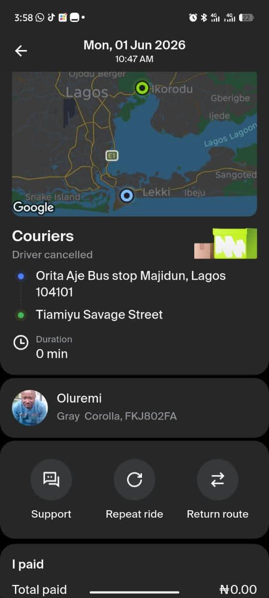 jonathanseun's tweet photo. This driver MR BABATUNDE ADEWALE AWOLESI on indrive  picked up 2 batteries  from a client to drop off at tiamiyu savage June 2026.
HE cancelled the trip  after he left and till now he has refused to deliver the batteries and blocked the customers

They need help on tracking him.. https://t.co/RQFxZcOwOP
