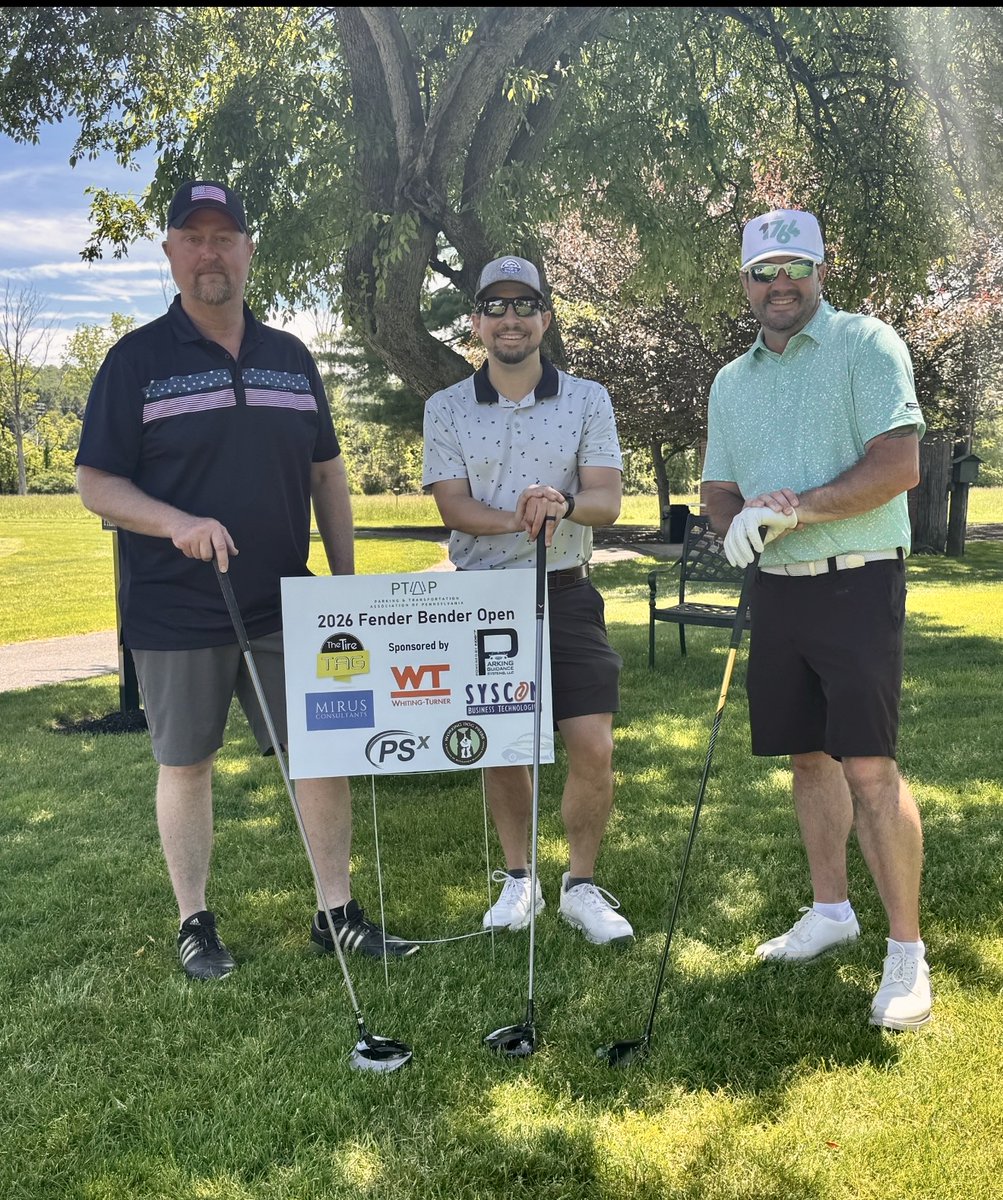 desmanparking's tweet photo. Last week, Patrick Wells attended the PTAP Fender Bender Open in Bethlehem, PA ahead of the PTAP Annual Conference &amp; Trade Show. ⛳🚗

Joined by Thomas Mitchell of Nexus Parking System and Bryan Wolst of The Whiting-Turner Contracting Company.

#PTAP #ParkingIndustry https://t.co/3zbkZCaYVo