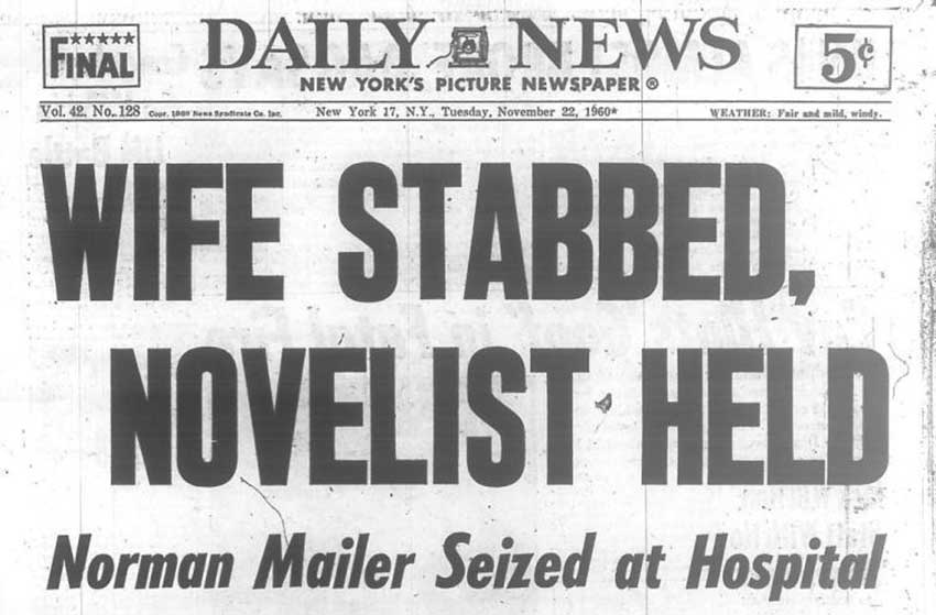 nickgillespie's tweet photo. In 1960, Norman Mailer stabbed his second wife Adele, after a party at which he announced his run for mayor of NYC (!); figures such as James Baldwin & Lionel and Diana Trilling made excuses for him. On June 3, 1968, Valerie Solanas shot and almost killed Andy Warhol, was declared mentally unfit to stand trial for murder, and was treated as a serious political thinker by Ti-Grace Atkinson. 
Political violence in NYC in the '60s. 
HT @DarrellEpp, whose account shows the  NY Post's coverage of Warhol shooting.