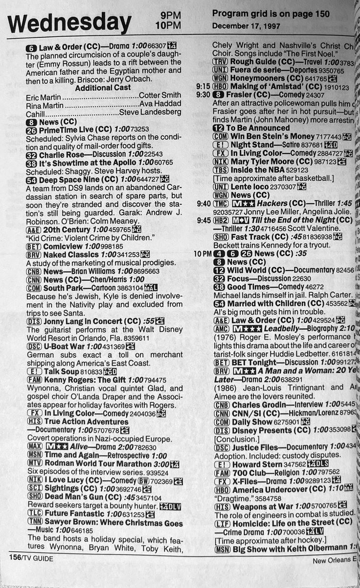 televisionaryZW's tweet photo. Wednesday night December 17th, 1997: what would you watch? https://t.co/YFgF9EMmyg