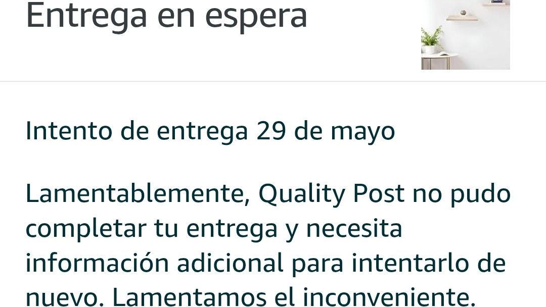 KJeagger's tweet photo. @amazonmex 
Que onda con su servicio al cliente? ordené unas repisas que me urgían, se supone que llegaban el día 22, luego el 29 de mayo y nada, y ahora ni siquiera hay solución por que quieren que devuelva el producto que jamás me fué entregado https://t.co/VOz82bvSWa