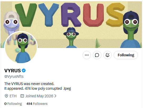 HodlNFT1K's tweet photo. Got spot from Early collection
Giving Away 5 GTD + 15 FCFS WL spot from @VyrusNfts 

To enter:
- Follow @VyrusNfts @r3eder @HodlNFT1K 
- Like RT this post
- Send your ETH address in comments 

48hours
GL https://t.co/vfam6HSWs0