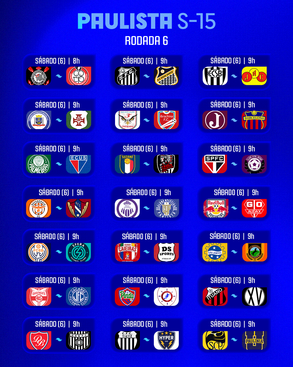 Copinha's tweet photo. CHEGOU MAIS UMA!
A sexta rodada do Paulista Sub-15 e Paulista Sub-17 chegou para animar o fim de semana 🤩
#PaulistaSub15 #PaulistaSub17 https://t.co/Rq2j3LbWJO
