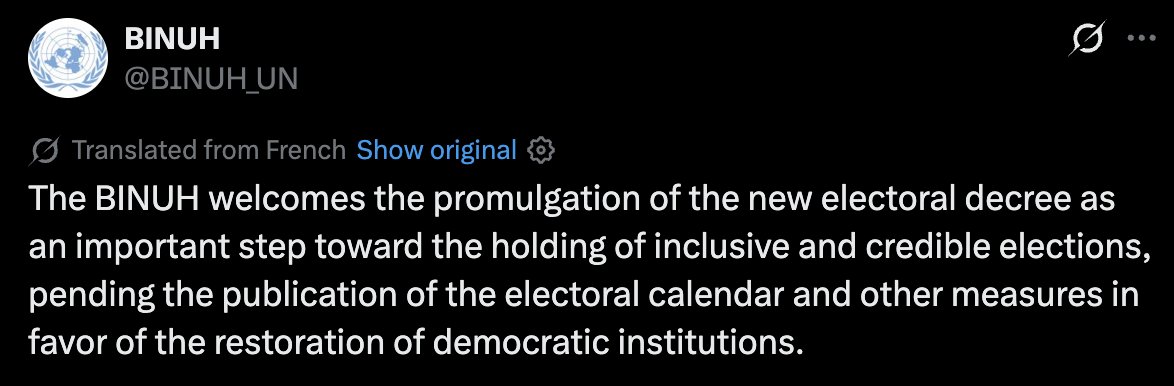 JakobJohnston's tweet photo. Haiti's de facto PM publishes the electoral decree. 

The electoral council denounces the move as an unconstitutional power grab. 

The UN response: 👏👏👏 https://t.co/wXD5fhvAKM