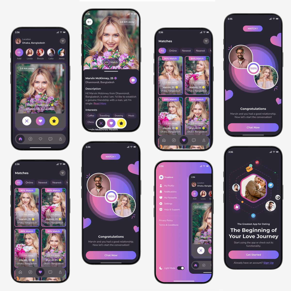koldatech's tweet photo. Project Spotlight: TrueLove — Modern Dating Platform UI/UX Design

Today I’m excited to showcase TrueLove, a modern dating application designed to help users create meaningful relationships through a beautiful and engaging digital experience.

The challenge was creating a dating platform that feels trustworthy, emotionally engaging, and intuitive while maintaining a premium dark mode aesthetic.

Key design highlights:

✅ Modern Dark Mode UI
✅ Smart Match Discovery
✅ User-Centered UX Flow
✅ Premium Visual Design
✅ Mobile-First Experience
✅ High-Engagement Interaction Patterns
✅ Scalable Design System

As dating and social platforms continue to evolve, exceptional user experience remains one of the biggest competitive advantages.

What feature do you think is most important in a dating app today?

#UIUX #ProductDesign #MobileDesign #Figma #AppDesign #DatingApp #StartupDesign #UXDesign #DigitalProductDesign #UserExperience #UIDesign #Innovation