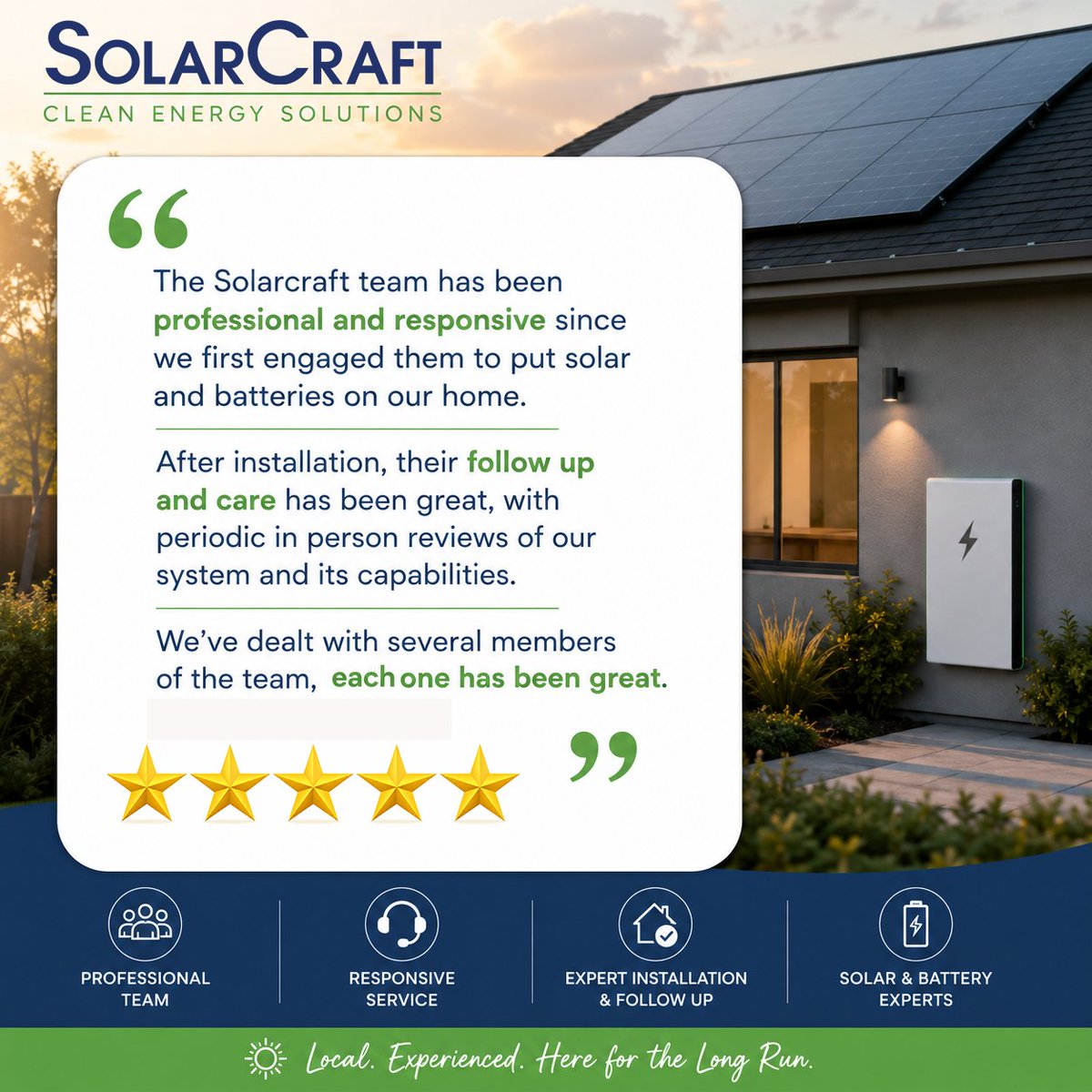 SolarCraft's tweet photo. Nothing  means more to us than hearing from customers who continue to see value  long after their solar and battery system is installed. https://t.co/w8JJi86piT