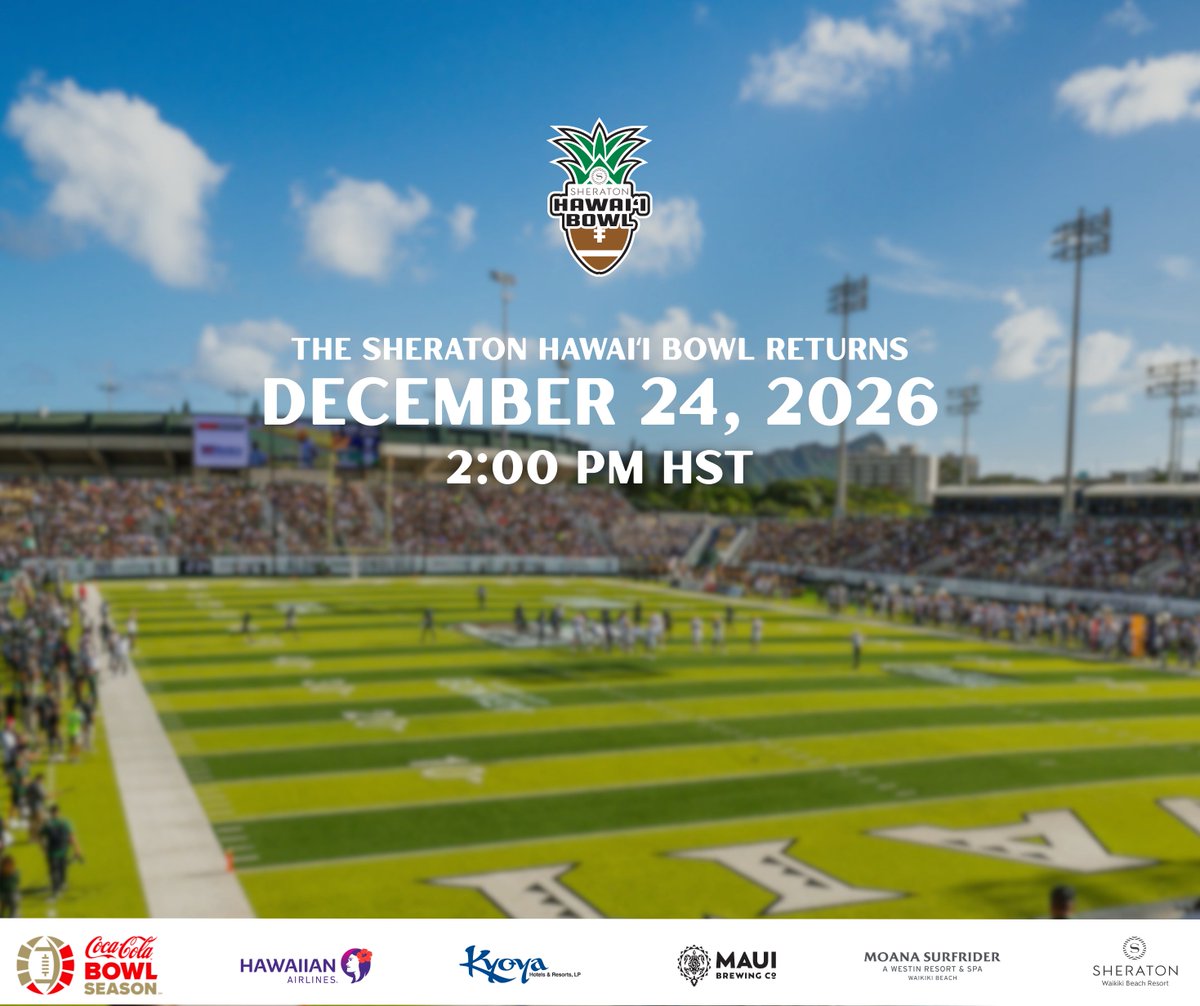 HawaiiBowl's tweet photo. Your favorite Christmas Eve Tradition is back! 🏈🎄

#bowlseason #espnevents #collegefootball #sheratonhotels #nolimitsonus https://t.co/eXD3I5U8OV