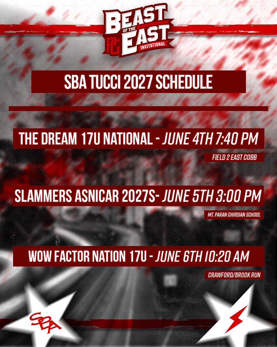 SBATheShow's tweet photo. PG Beast of the East SBA Team Schedules🗓️

#SBA | #ShowcaseBaseballAcademy | #BruceBolt https://t.co/sD0vxroc93