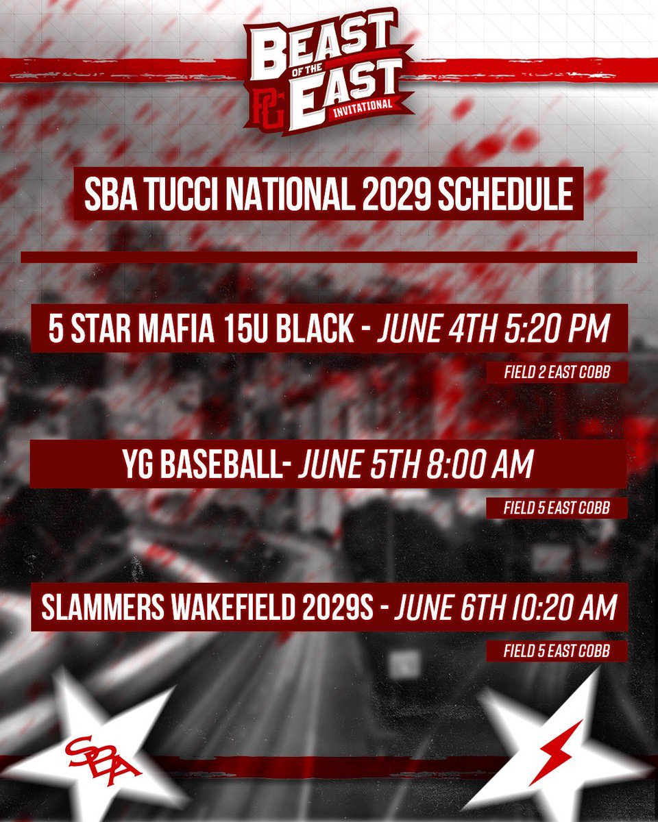 SBATheShow's tweet photo. PG Beast of the East SBA Team Schedules🗓️

#SBA | #ShowcaseBaseballAcademy | #BruceBolt https://t.co/sD0vxroc93