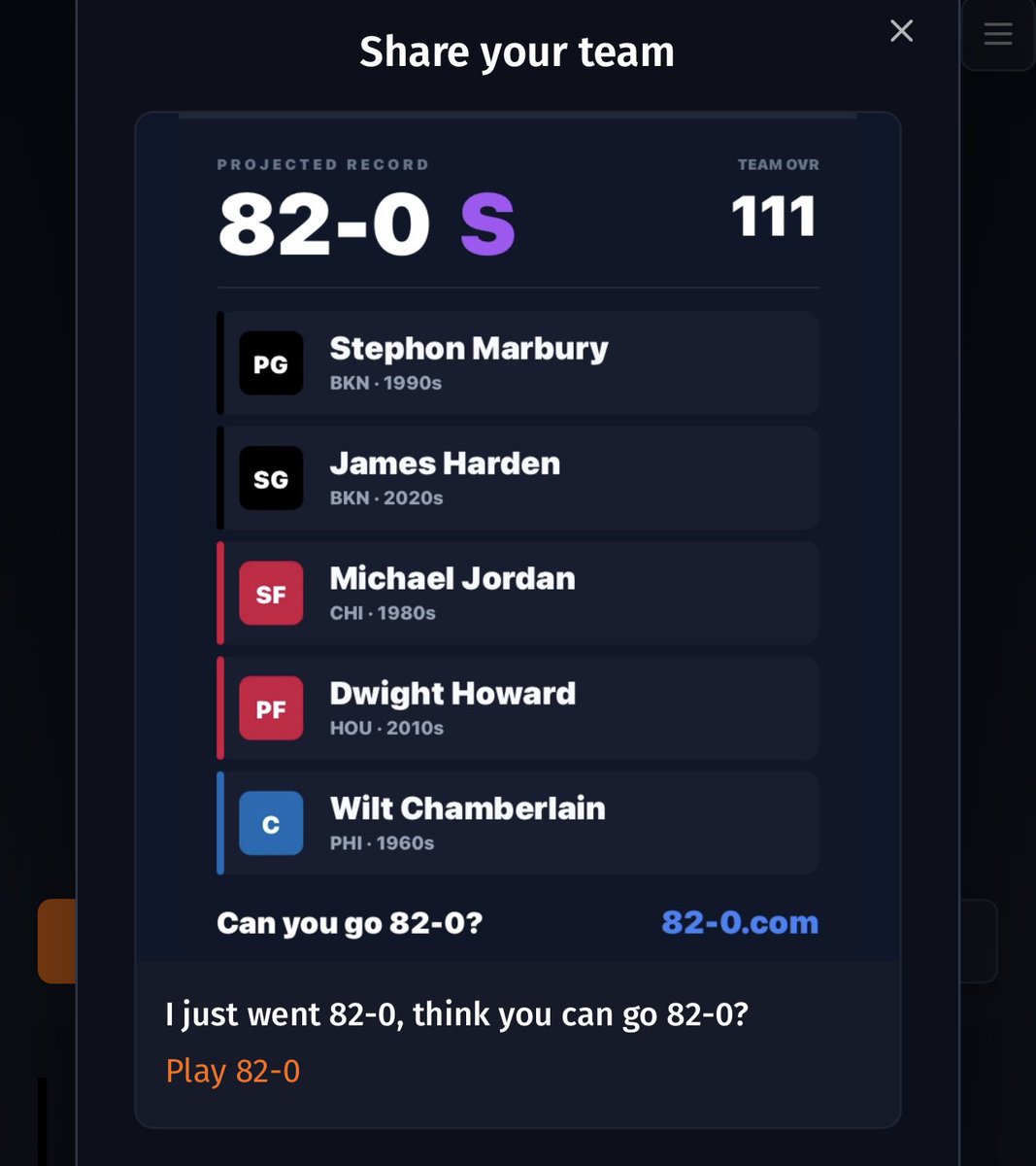 CoachAlexStruck's tweet photo. @mitchgoldich Finally got it. Wilt is definitely the cheat code. https://t.co/PQKQF0F4MF