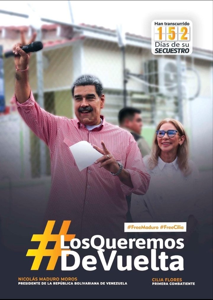 suarezmlixander's tweet photo. Hoy se cumplen 152 días del secuestro del presidente Nicolás Maduro y su esposa la primera combatiente, ya no hay marchas ni concentraciones pidiendo la libertad del presidente Nicolás Maduro, hace falta cojones como dijo Chávez https://t.co/J0zBSIVFx1