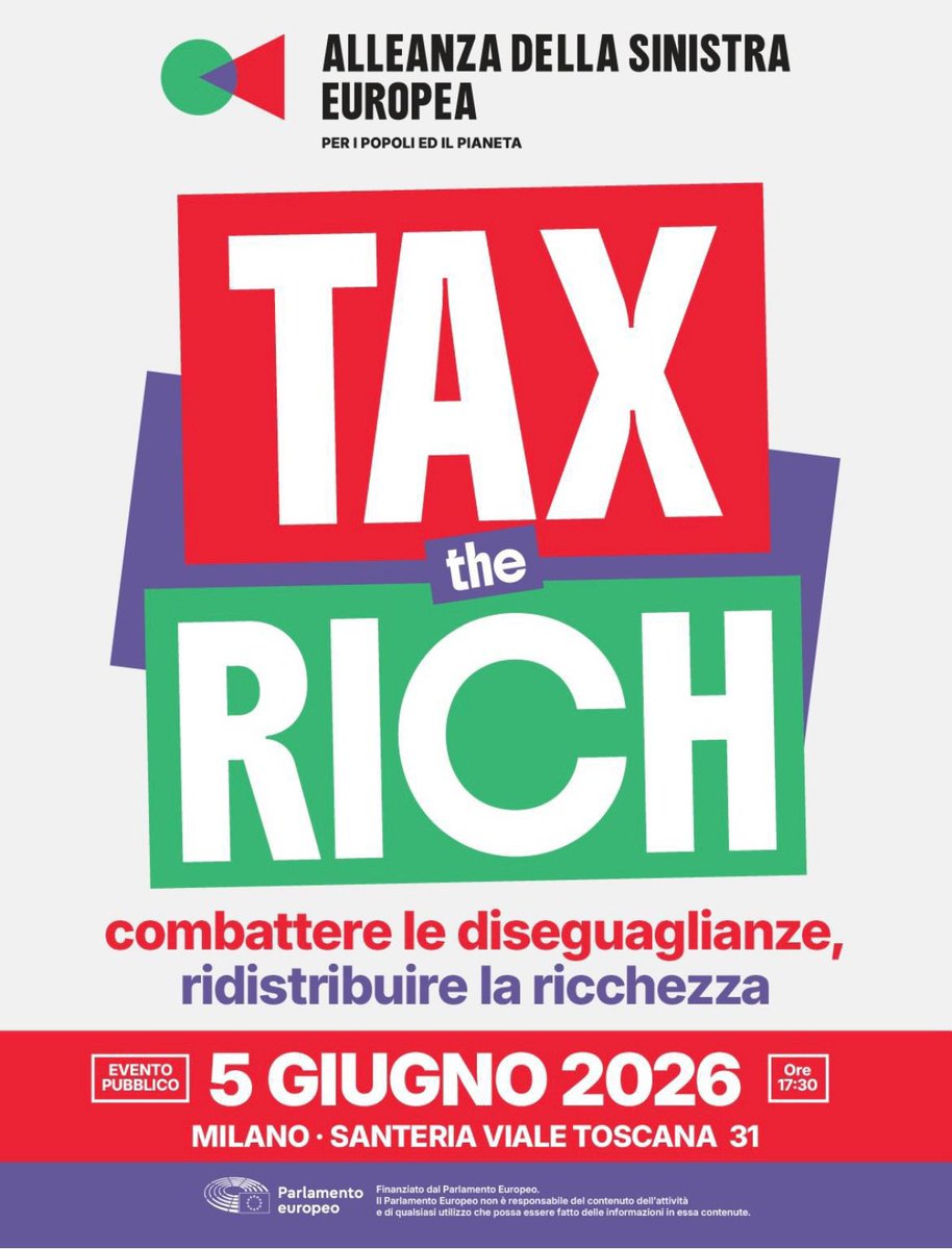 pepdecr's tweet photo. #TaxtheRich 
Combattere le disuguaglianze e ridistribuire la ricchezza
Venerdi #5giugno, ore 17/21 a #Milano.
https://t.co/UliTxrDDmt

#EuropeanLeftAlliance #Ela https://t.co/Q9bGZ0ptYD