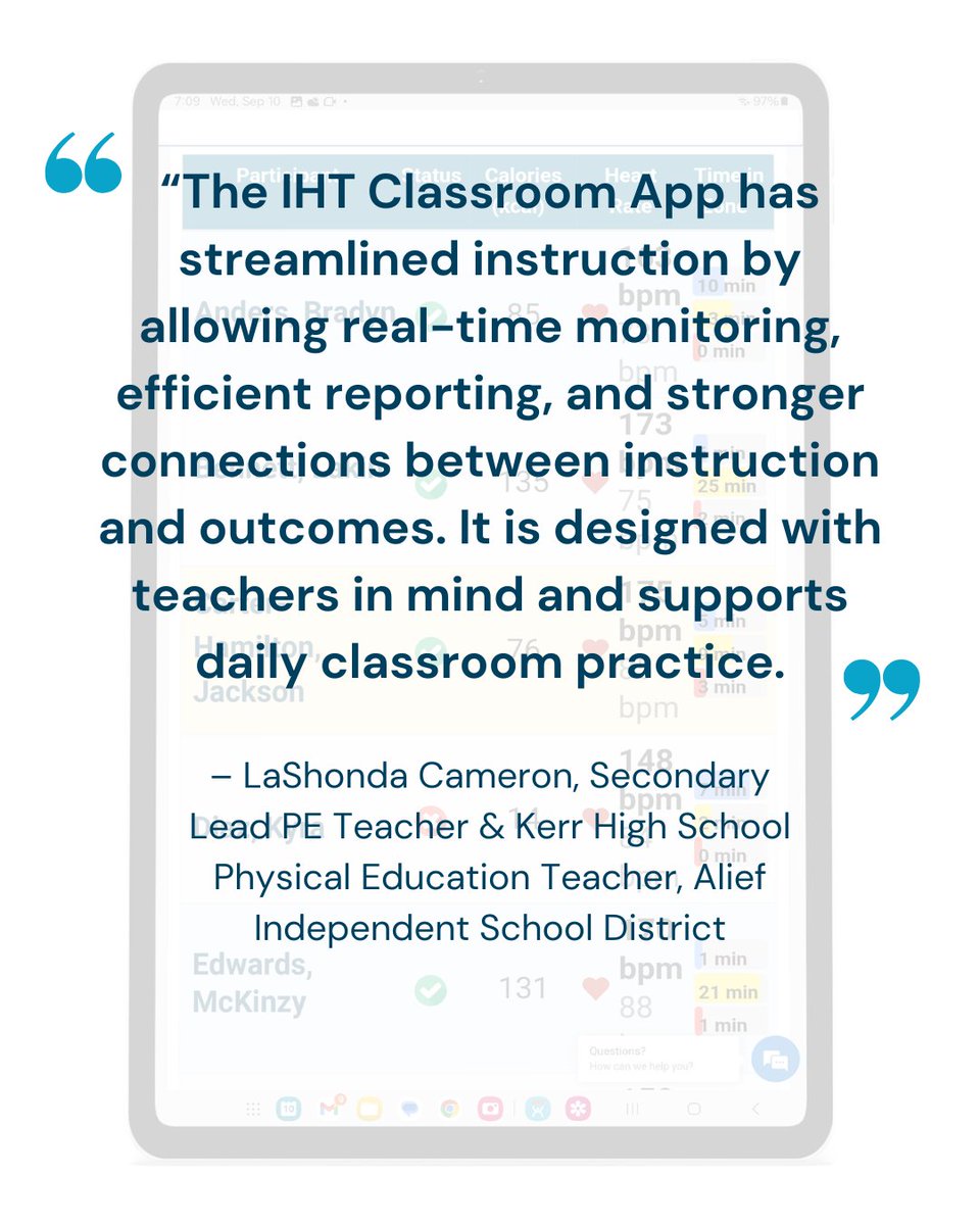 IHTSpirit's tweet photo. Maximize student engagement and class time with the IHT Classroom App. It’s just part of the reason why the Spirit System is a leading choice for educators.

Powerful heart rate monitor management made simple: https://t.co/zEdsbTErLH

#edtech #PEteachers #PhysEd #physicaleducation