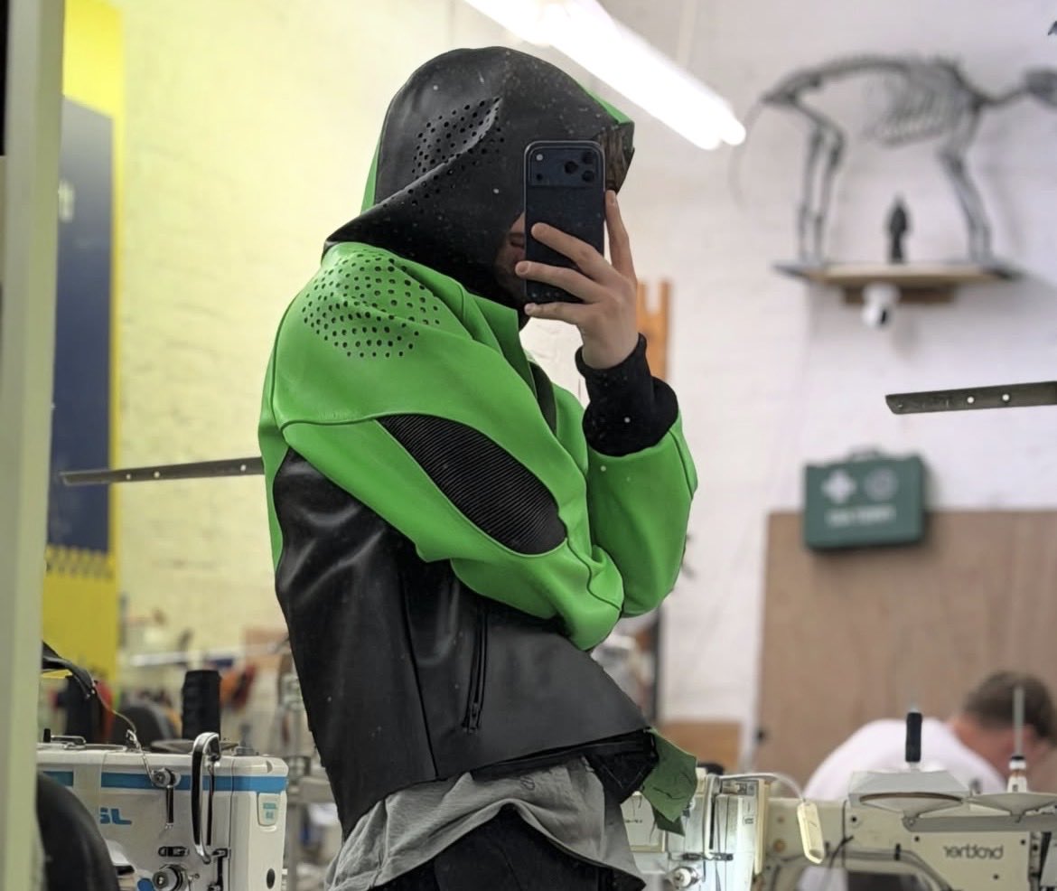 pinkskysyre's tweet photo. neon green leather jacket by chroma.tone https://t.co/rSHB3U3E1h