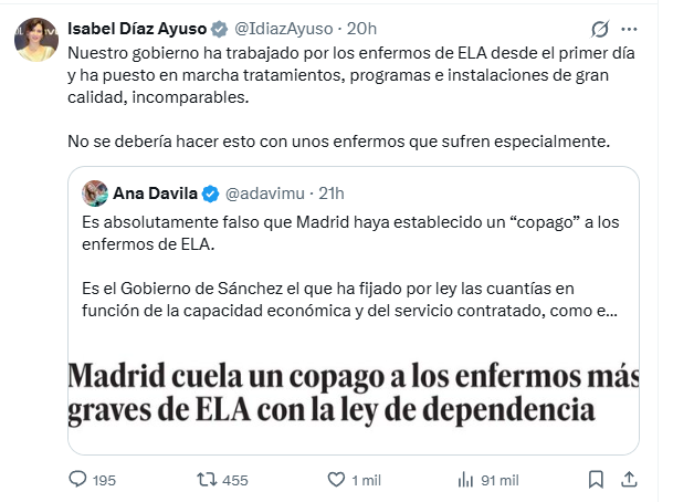 remerikos's tweet photo. AYUSO negaba hace unos días que se le estuviera cobrando un copago a los enfermos de ELA. Llamaba mentiroso a quien lo afirmara 

Hoy rectifica y lo retira

AYUSO ES UNA GRAN MENTIRA

https://t.co/HGrGGU8tQq https://t.co/RlRTPJ0YEi