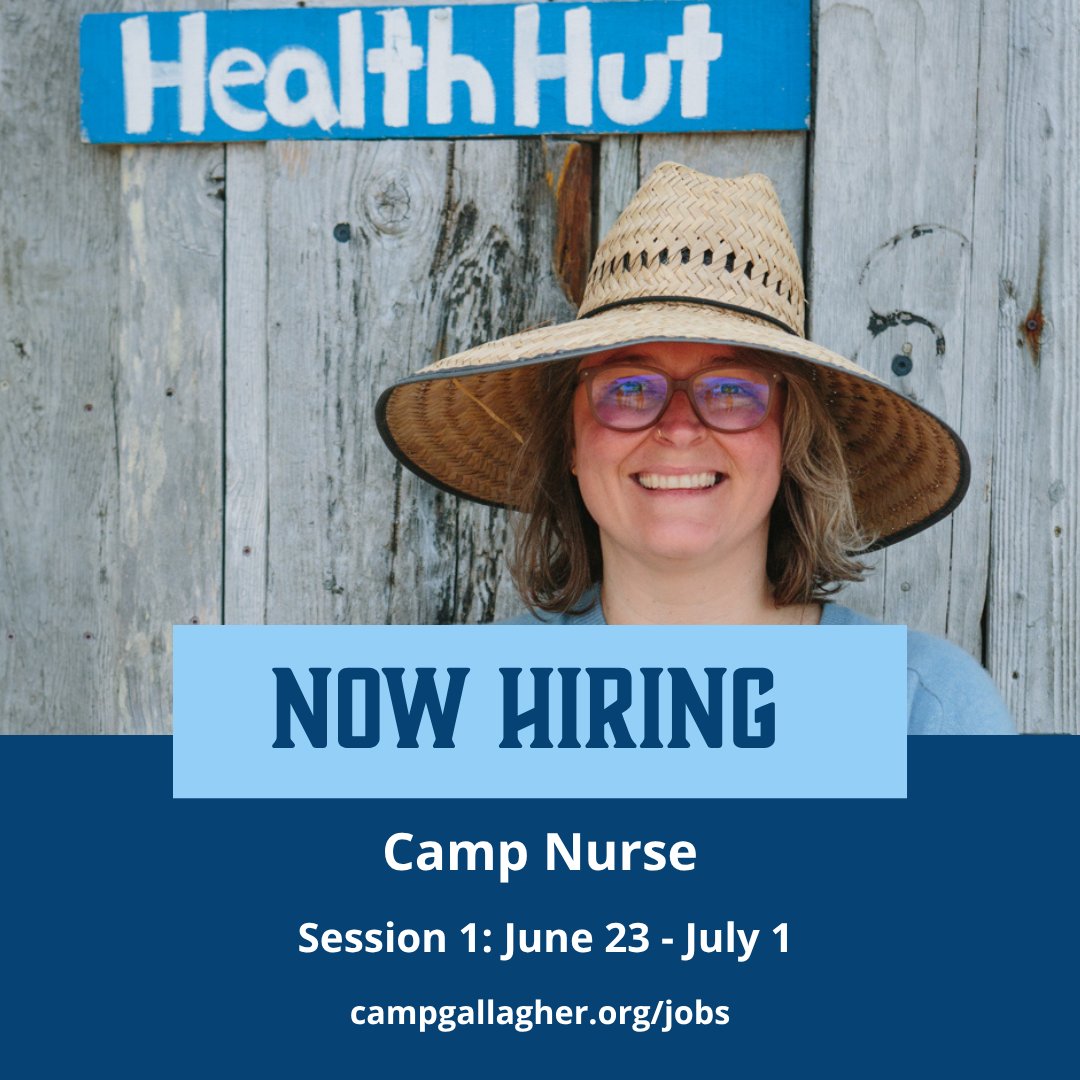 camp_gallagher's tweet photo. We’re looking for a nurse to join us for Session 1 at Camp Gallagher! 🏥🏕️

Camp nurses play a huge role in helping camp run smoothly and ensuring campers have an incredible week at Gallagher.

📅 Session 1: June 23 – July 1
Learn more + apply: https://t.co/0DlVknKgRG https://t.co/6G2Fcv0wR0